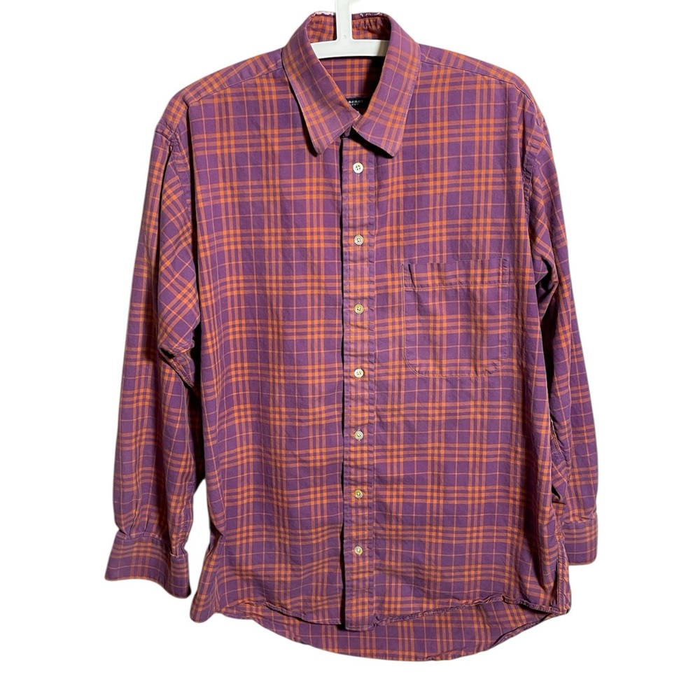 Burberry vintage men’s button down shirt imported cotton purple orange plaid